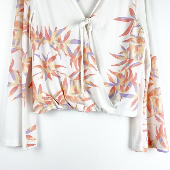Vintage Havana Tropical Faux Wrap Blouse White Womens Size Small - Picture 5 of 11